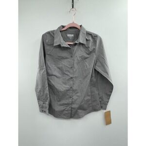 NWT Chef Works Modern Chambray Dress Shirt Womens Small Gray Buttons Long Sleeve